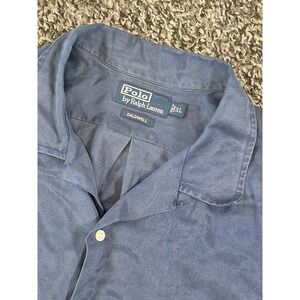 Vintage Polo Ralph Lauren Caldwell Shirt Mens XL Dark Blue Silk Linen Loop Camp‎